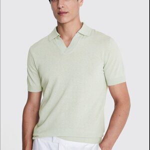 MOSS Linen Blend Light Sage Skipper Polo Size S
